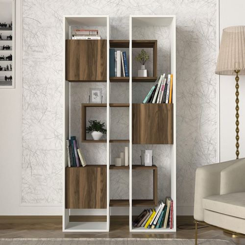 Woody Fashion Polica za knjige, Bijela boja Orah, Leonda - White, Walnut slika 1