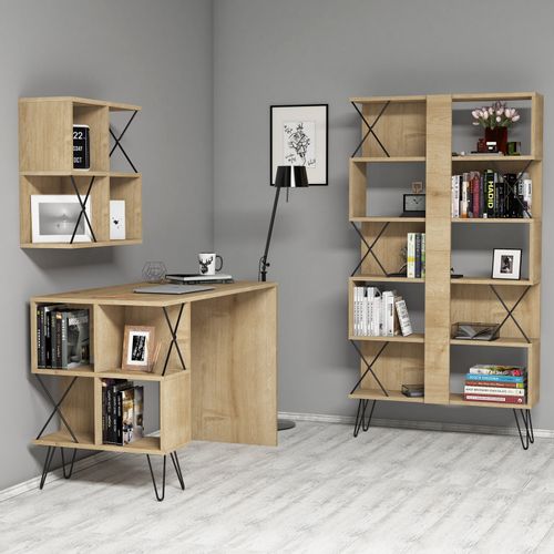 Extra 2 - Oak OakBlack Study Desk & Bookshelf slika 2