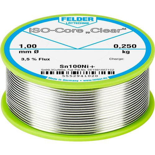 Felder Löttechnik ISO-Core ''Clear'' Sn100Ni+ lemna žica, bezolovna svitak  Sn99,25Cu0,7Ni0,05  0.250 kg 1 mm slika 3