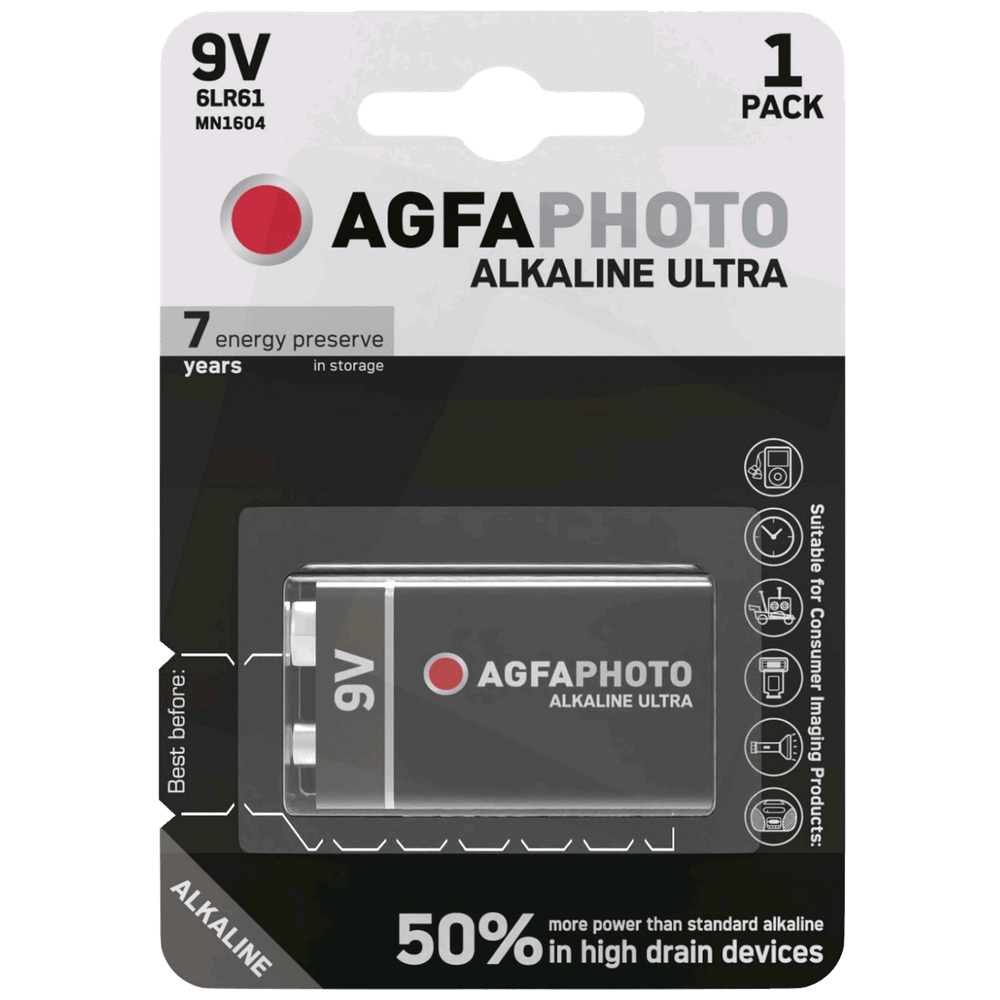 Agfa Baterija alkalna, 6LR6, 9V, blister 1 kom. - 9V B1 slika 1