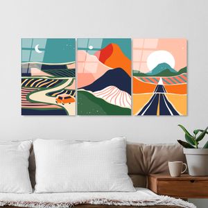 UV-947 - Dekorativna Slika od Kaljenog Stakla, Višebojna, 45 x 65 cm (Set od 3 Komada)