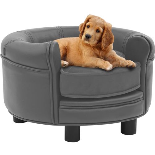 Sofa za pse siva 48 x 48 x 32 cm od pliša i umjetne kože slika 1