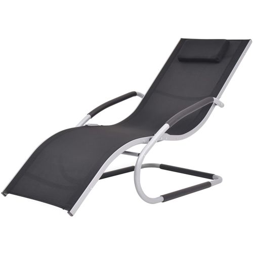 Ležaljka za sunčanje s jastukom od aluminija i tekstilena crna slika 9