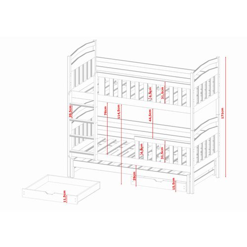 Drveni dječji krevet na kat Viki s tri kreveta i ladicom - bijeli - 160/180*80 cm slika 3