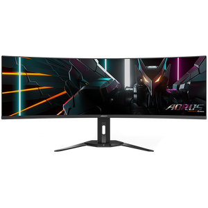 GIGABYTE AORUS Monitor 49", OLED 1800R Curved, DQHD 5120x1440@140Hz, AMD FreeSync Premium Pro, ClearMR, 0.03ms (GTG), 2xHDMI 2.1, 1xDP 1.4, 2+1xUSB 3.0, 1xUSB-C (PD up to 18W), Audio, 2x5W Speakers, Height, Tilt, Swivel