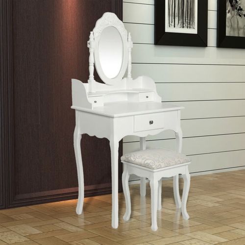Toaletni stolić s ogledalom i stolcem bijeli slika 32