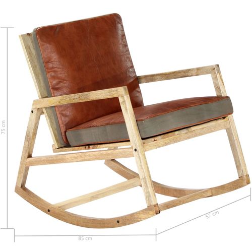 Stolica za ljuljanje od prave kože i masivnog drva manga smeđa slika 15