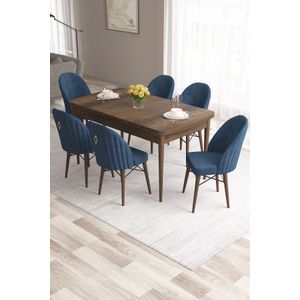 Proširivi Trpezarijski Sto i Set Stolica (7 Komada) - Roz Boje: Baroque, Navy Blue