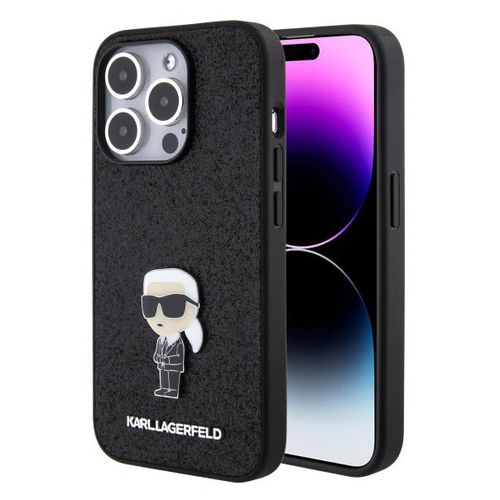 Karl Lagerfeld maska za iPhone 15 Pro IKONIK FIXED GLITTER IKONIK LOGO METAL PIN BLACK slika 1