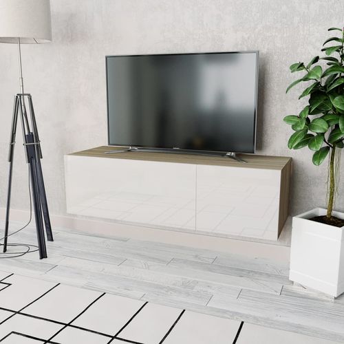 TV Ormarić od Iverice 120x40x34 cm Visoki Sjaj Bijela i Boja Hrasta slika 31