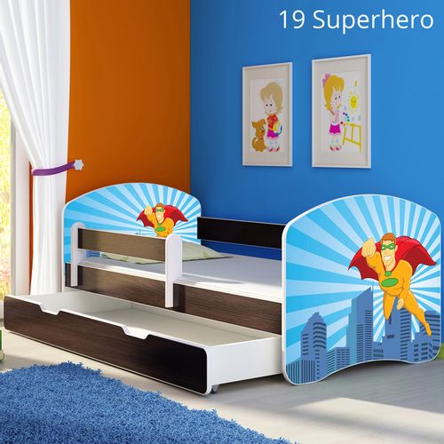 Dječji krevet ACMA s motivom, bočna wenge + ladica 140x70 cm 19-superhero slika 1