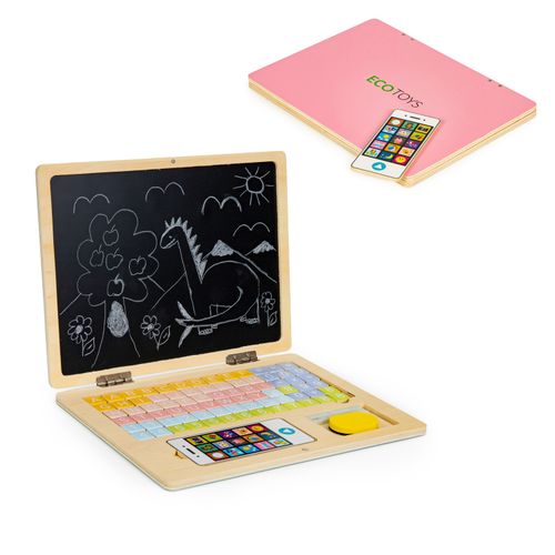 EcoToys edukativni laptop za crtanje 2u1 sa 78 magneta rozi slika 2