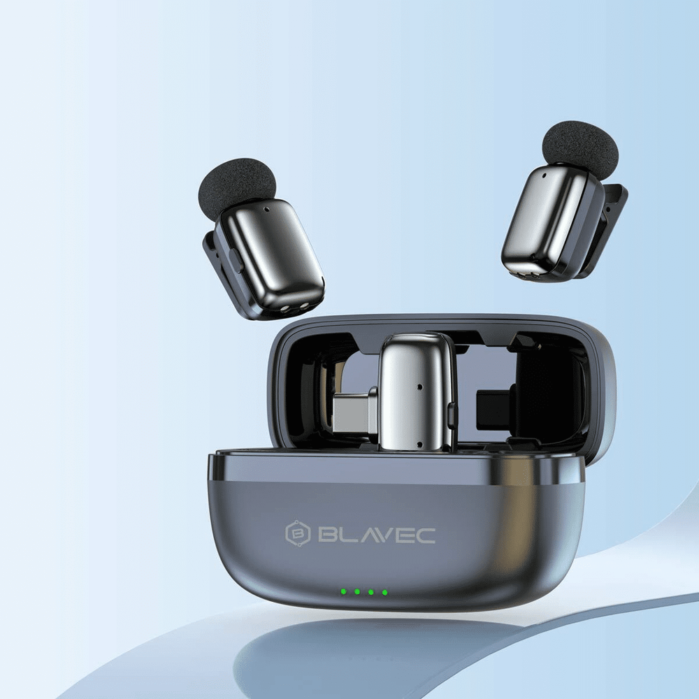 Blavec bežični Lavalier mikrofoni x 2 ClipGo Type-C + dodatna zaštita od vjetra - srebrni slika 2