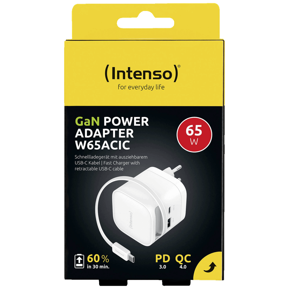 (Intenso) Punjač kučni sa type C kabelom / Power Adapter W65ACIC GaN, 1xUSB-A, 1xUCB-C, 65W slika 1