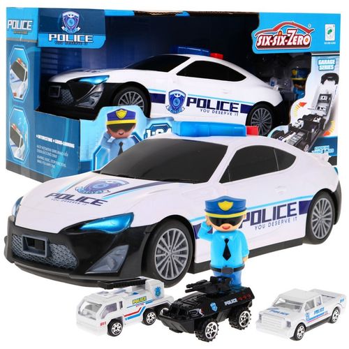 Policijski auto s manjim vozilima i policajcem slika 1