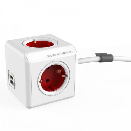 ALLOCACOC PowerCube Ext.USB 4xŠuko+2USB-5V/2.1A,1.5m, crvena slika 1