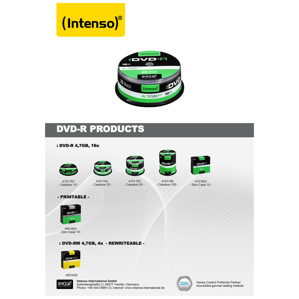 (Intenso) DVD-R 4,7GB pak. 25 komada Cake Box - DVD-R4,7GB/25Cake slika 3