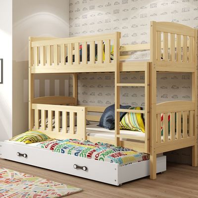 Dječji krevet KUBUS je odlično rješenje za sve one koji cijene funkcionalnost, moderan dizajn, preciznost i kvalitetu izrade. Stabilna konstrukcija daje garanciju sigurnosti i udobnosti za vaše dijete. Cijela konstrukcija kreveta izrađena je od punog borovog drva.

Krevet je dvostrani što znači da se može postaviti na lijevu ili na desnu stranu, ovisno o potrebi. Svi rubovi kreveta su zaobljeni kako bi osigurali sigurno korištenje za najmlađe. Ljestve se mogu postaviti na lijevu ili desnu stranu. Po potrebi se kreveti na kat mogu razdvojiti kako bi bila dva odvojena kreveta. Na dnu kreveta se nalazi prostrana i lako dostupna ladica na kotačima.