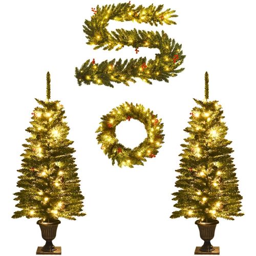 LED umjetna božićna drvca 2 kom s vijencem i girlandom slika 2