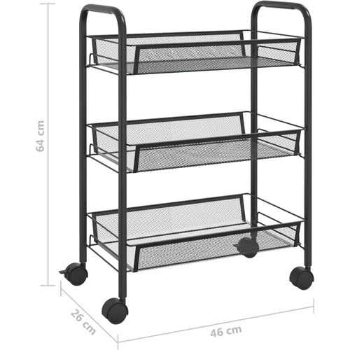 Kuhinjska kolica s 3 razine crna 46 x 26 x 64 cm željezna slika 15