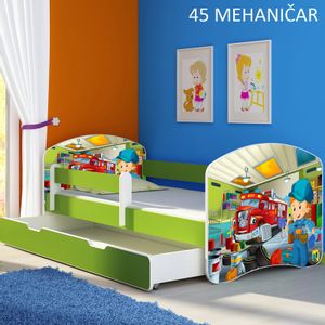 Dječji krevet ACMA s motivom, bočna zelena + ladica 180x80 cm 45-mehanicar
