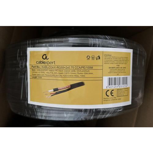 KABL-COAX-RG59+2X0.75 CCA/PE/100M Outdoor Koaksialni kabl sa napojnim kablom 2x0,75mm black 100m slika 2