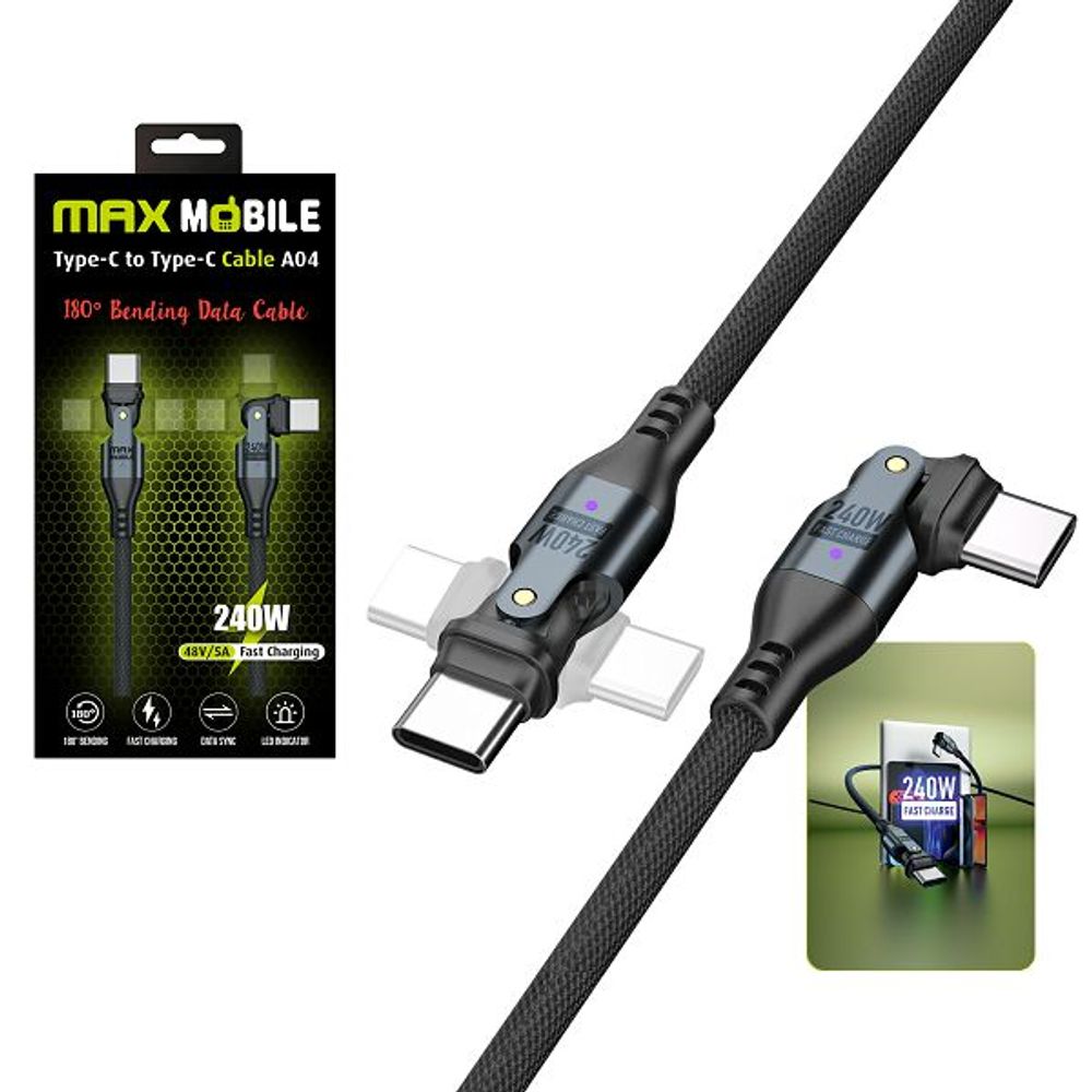 MAXMOBILE DATA KABEL TYPE C-TYPE C A04 BLACK QC 240W,Dual rotate,1.2m slika 1