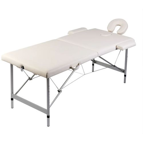 Krem bijeli sklopivi masažni dvodijelni stol s aluminijskim okvirom slika 13
