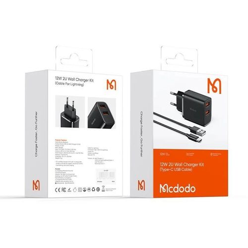 MCDODO CH-5072 SET ZIDNI PUNJAČ 12W PRO, DUAL TIP-C, Kabl 3A TIP-A NA C, 1m slika 2