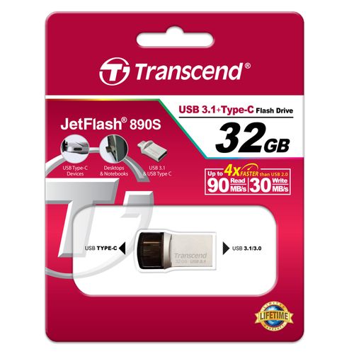 Transcend TS32GJF890S USB 32 GB JetFlash 890S, USB3.1, USB Type-C, OTG, 90/30 MB/s, Metalic, Ultra slim, Silver slika 11