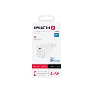 SWISSTEN punjač za AC220, GaN, 35W, 1xUSB-C, 3A, bijeli