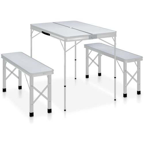 Sklopivi stol za kampiranje s 2 klupe aluminijski bijeli slika 1