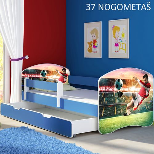 Dječji krevet ACMA s motivom, bočna plava + ladica 180x80 cm 37-nogometas slika 1