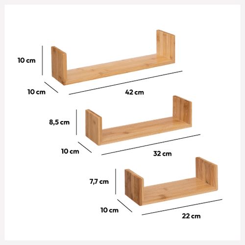 Five zidna polica edge 3/1 22x10x7,7, 32x10x8,5, 42x10x10 cm bambus 181330 slika 3