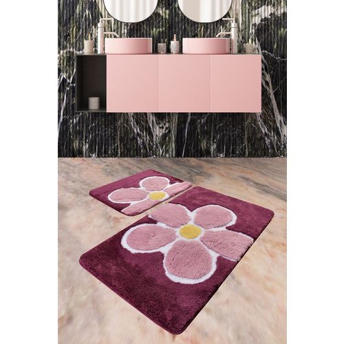 Flower - Purple Multicolor Acrylic Bathmat Set (2 Pieces) slika 1