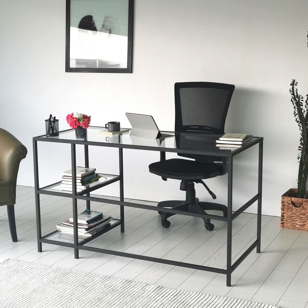 Master M101 Crni Radni Stol / 130x60cm sa Staklenom Pločom slika 7