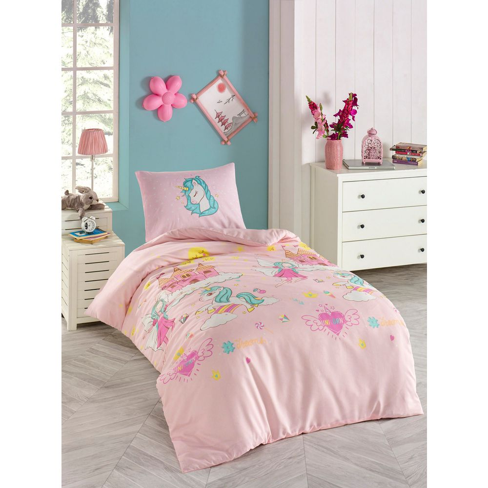 Set posteljine "Unicorn Dreams" za jednu osobu – roze, plava, bijela, žuta slika 1