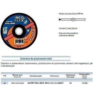 Incoflex rezna ploča za metal 125 x 1,0 x 22,2 mm, čelik + inox