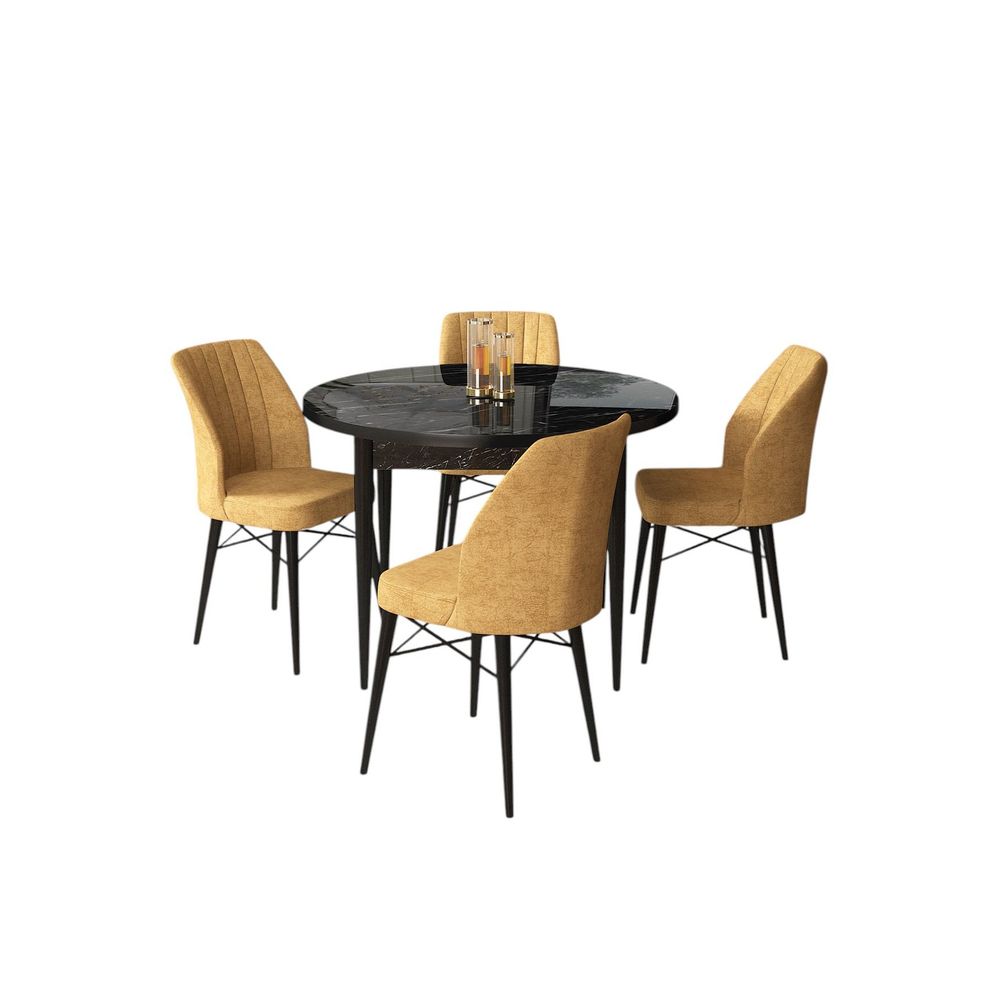 Rox - Crni Mramor, Cappuccino Crni Mramor - Set Trpezarijskog Stola i Stolica (5 Komada) slika 2