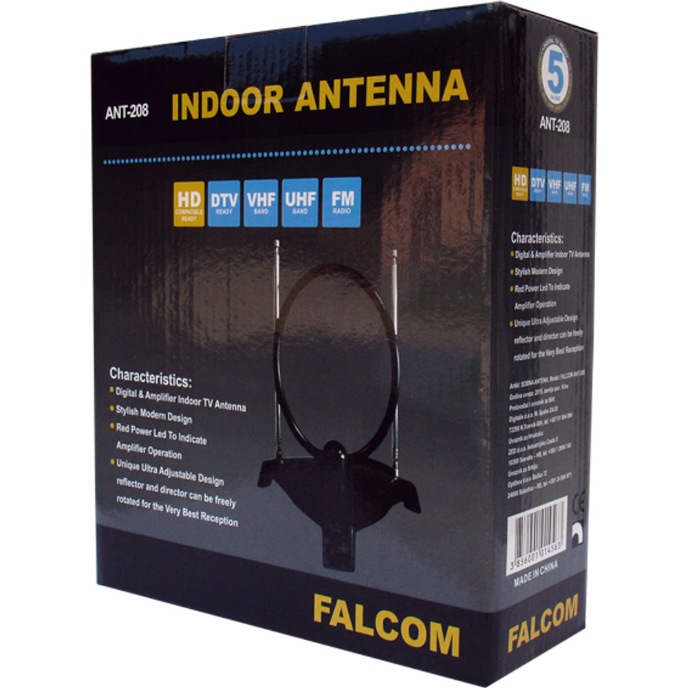 Falcom Antena sobna sa pojačalom, UHF/VHF, boja crna - ANT-208 slika 2