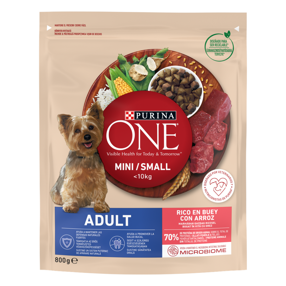 Purina ONE MINI Dog < 10 kg Adult, bogata govedinom, s rižom, 800 g slika 1