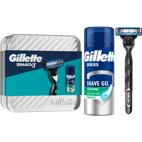 Gillette Mach 3 brijač + Series Gel 75ml sa metalnom kutijom slika 2