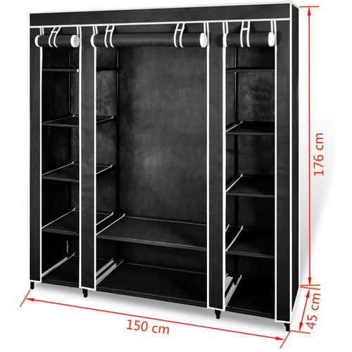 Ormar od Tkanine s Pregradama i Šipkama 45 x 150 x 176 cm Crni slika 33