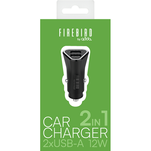 Auto punjač FIREBIRD by ADDA CC-004-BK, 2u1, USB-A, 12W, 2.4A, crni slika 1