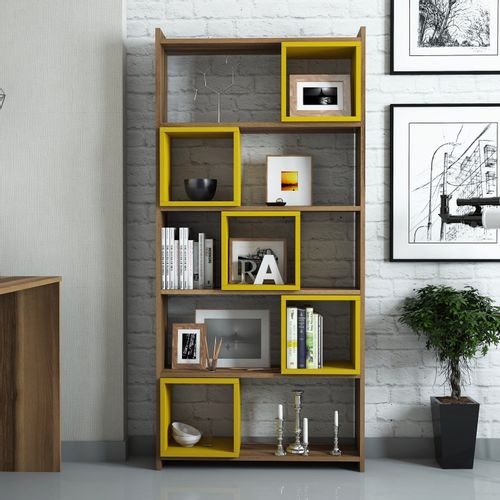 Woody Fashion Polica za knjige, Box - Walnut, Yellow slika 2