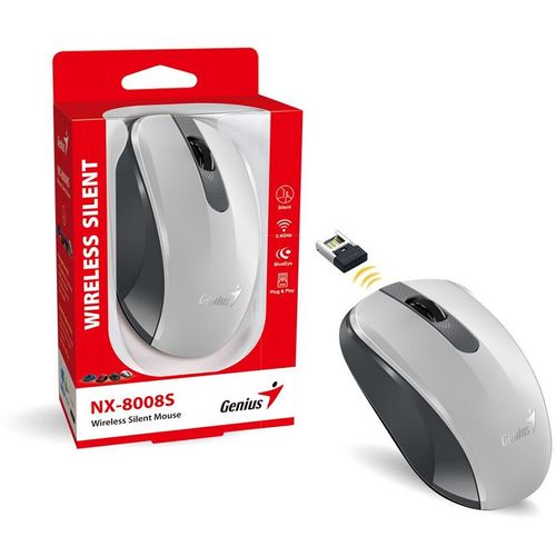 Genius NX-8008S,USB,WHITE+GREY, 1200dpi, Silent, Blue Eye slika 3