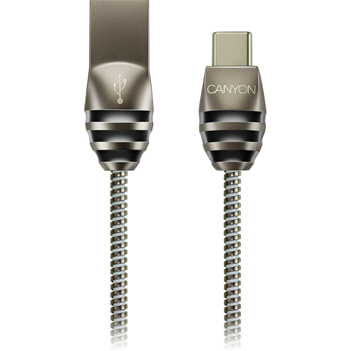 CANYON UC-5 Type C USB 2.0 standard cable, Power &amp; Data output, 5V 2A, OD 3.5mm, metallic Jacket, 1m, gun color, 0.04kg slika 1