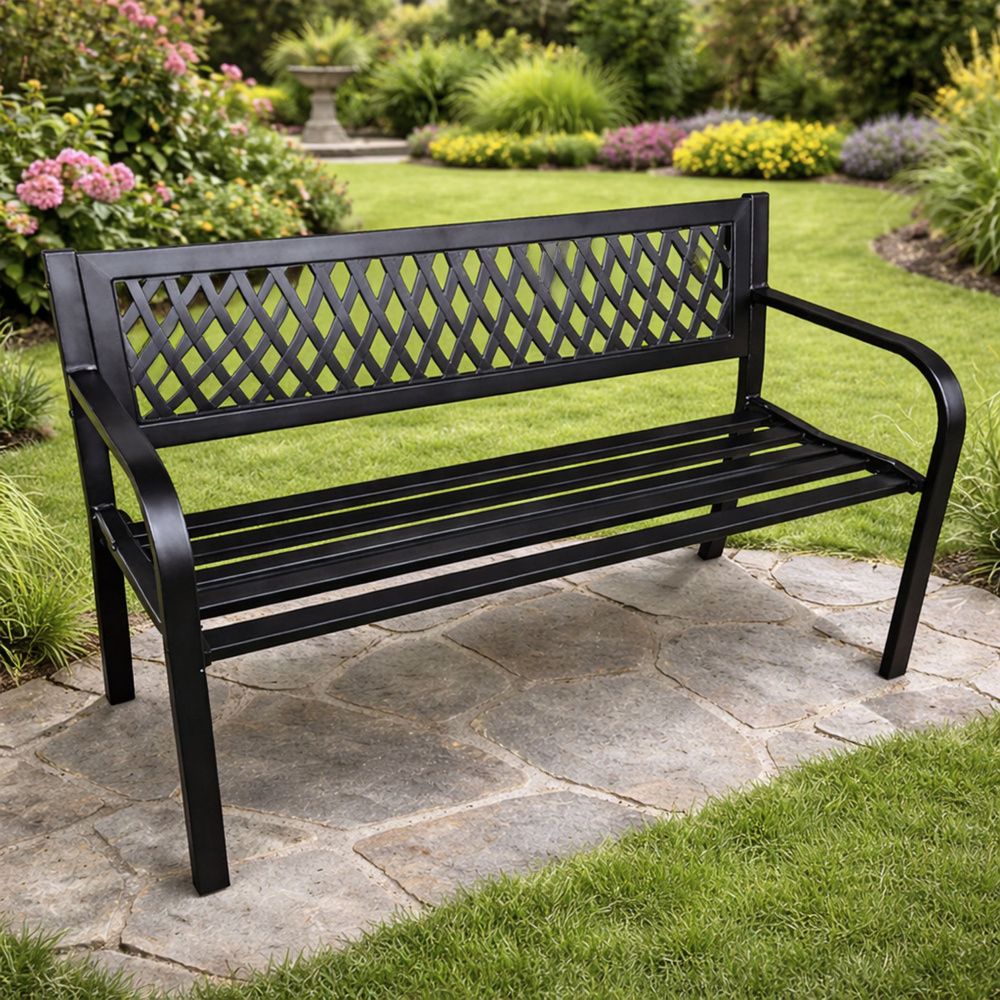 Vrtna klupa za park, terasa, metalna, 2 sjedala, crna, 120 cm slika 5