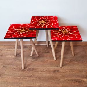 Set Nesting Stolova (3 Komada) 3Shp361 - Boje: Crvena, Žuta, Bijela