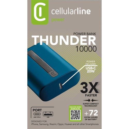 Cellularline prijenosni punjač Thunder 10.000 mAh plavi slika 3